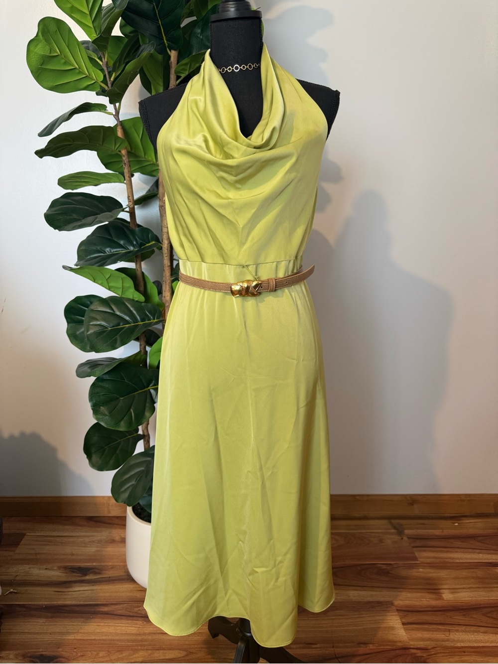 DKNY Cowl Neck Midi Dress in Lime